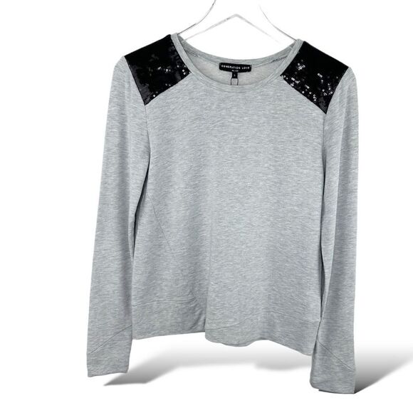 Womens Generation Love Estella Sequined shoulder Top sz S Gray Black NWT leisure - Picture 1 of 9